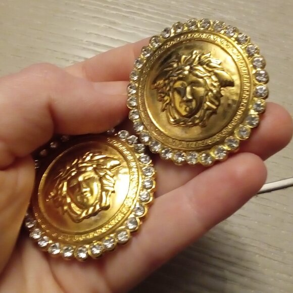 Gianni VERSACE JUMBO Vintage Crystal 💎✨ Clip-On Earrings - Picture 10 of 15